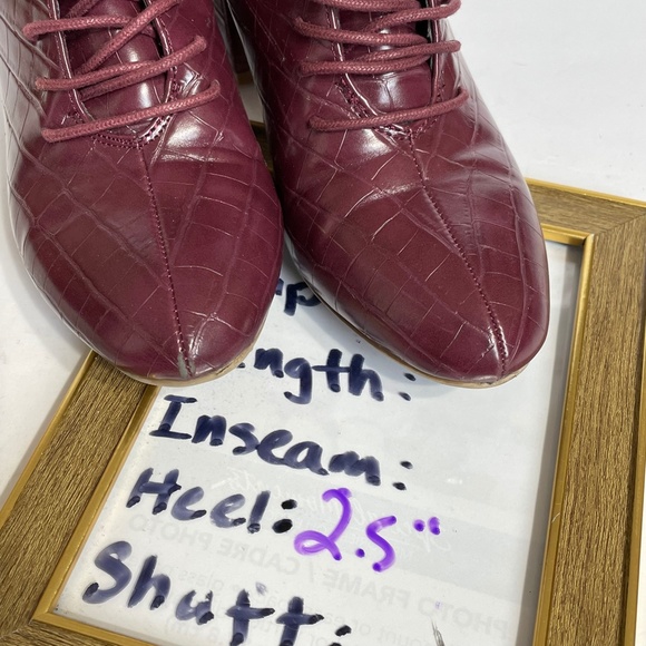 Women's Burgundy Lace-Up Ankle Boots - Picture 10 of 10